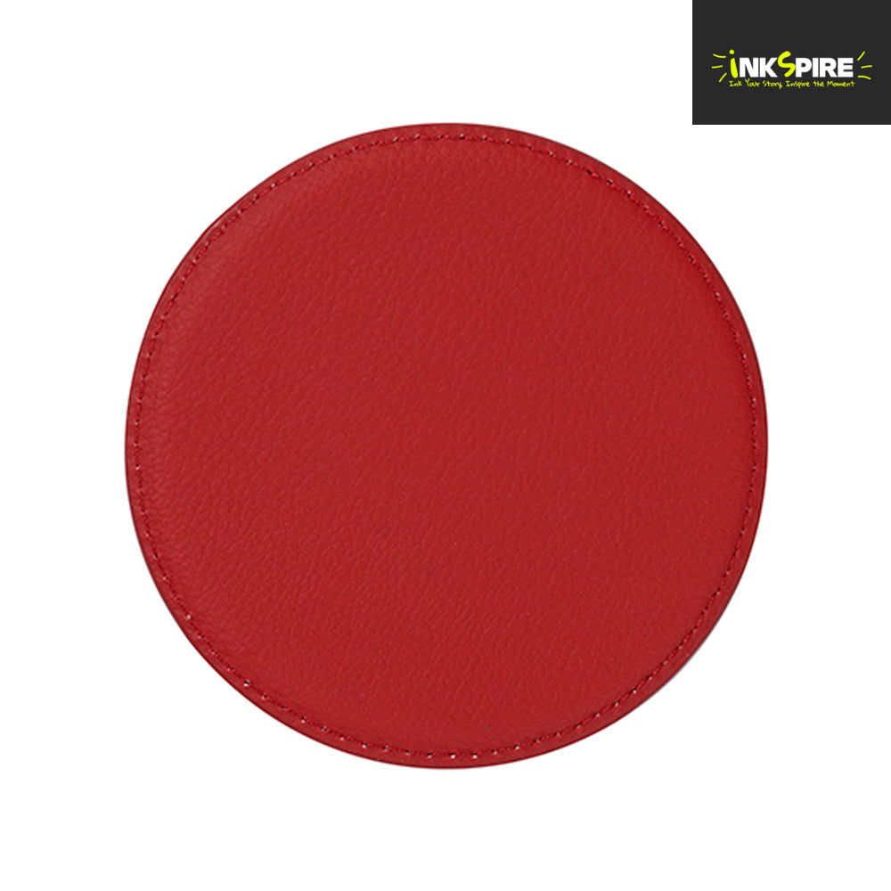 LEATHER - Coaster - ROUND - 10cm - Red