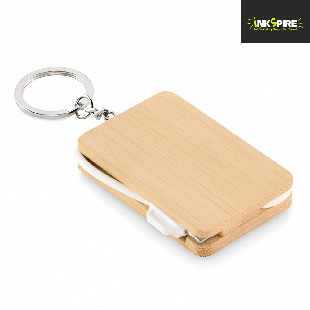 Bamboo Keyring With In-Built Charging Cables