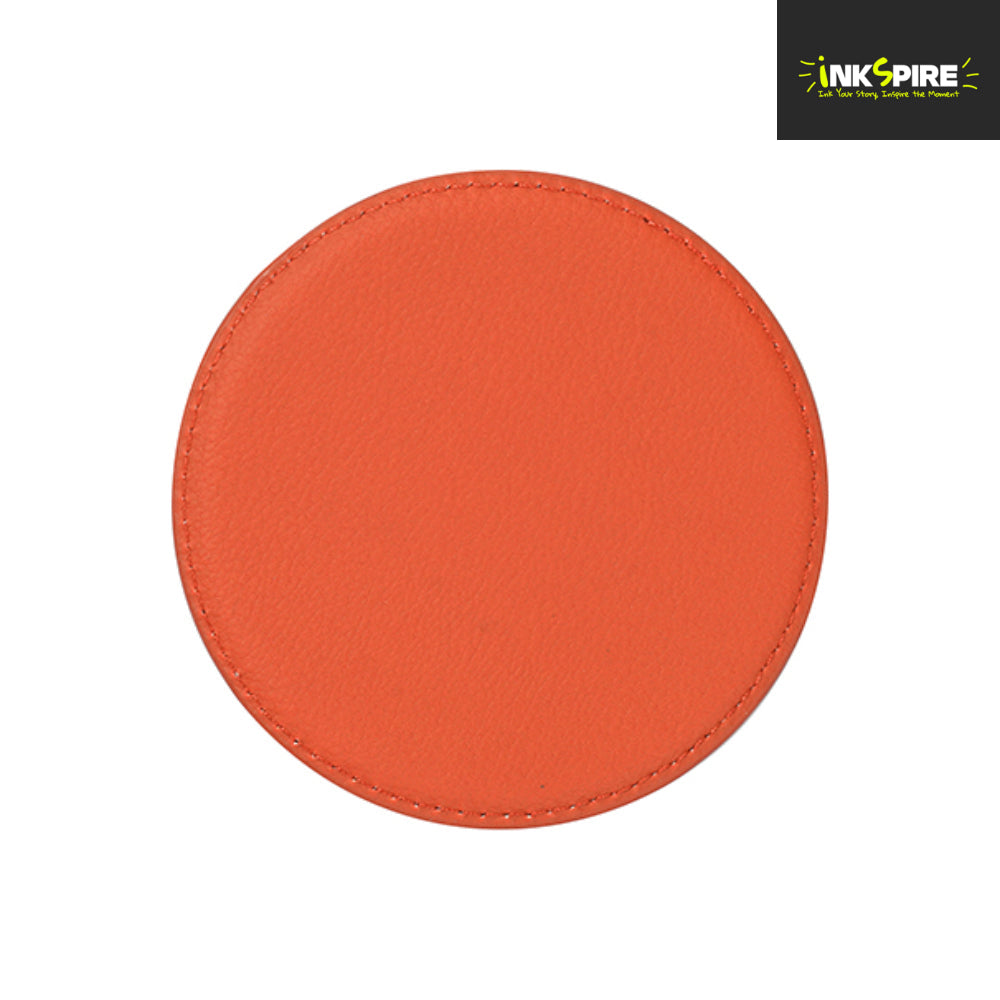 LEATHER - Coaster - ROUND - 10cm - Orange