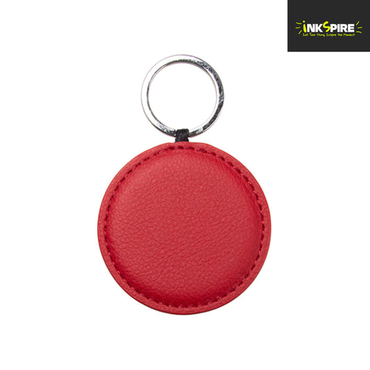 PU LEATHER - Keyring - ROUND - 5cm - Red
