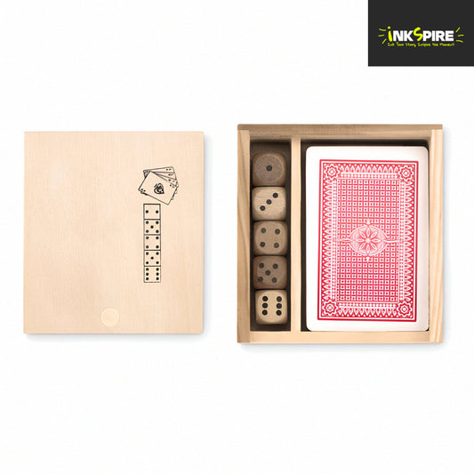 Playing Card & Dice Set in Engravable Wooden Gift Box