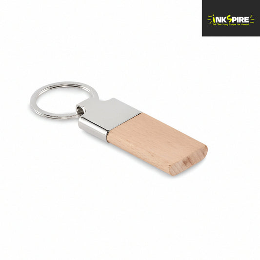 Rubber Wood & Metal Keyring - Rectangle
