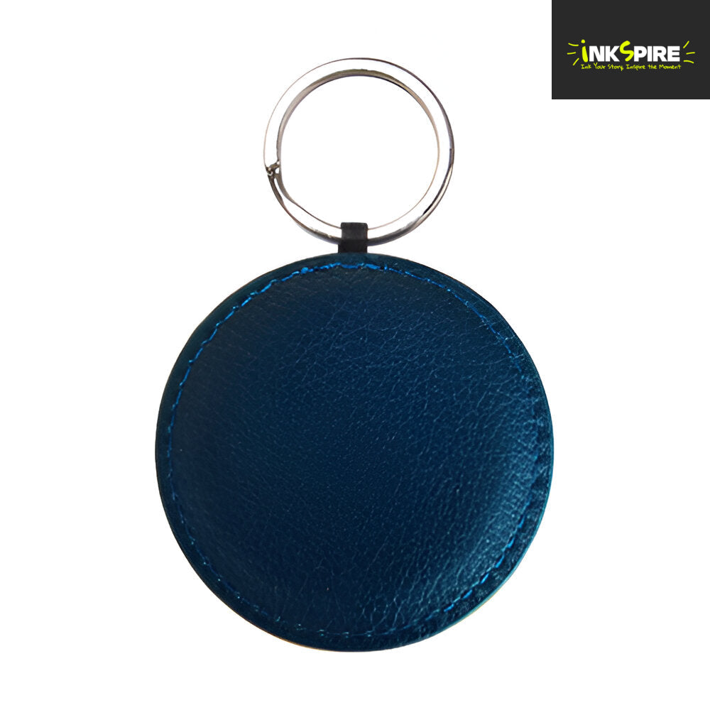 PU LEATHER - Keyring - ROUND - 5cm - Navy