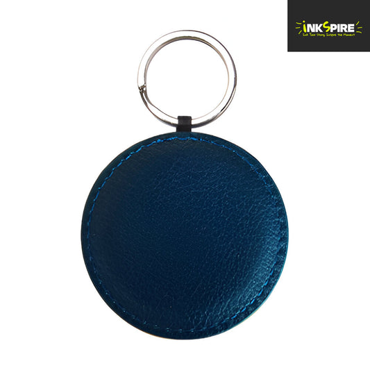 PU LEATHER - Keyring - ROUND - 5cm - Navy