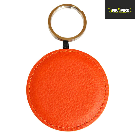 PU LEATHER - Keyring - ROUND - 5cm - Orange