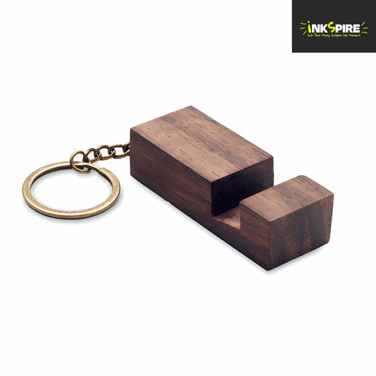 Walnut Wood Keyring with Built-In Phone Stand